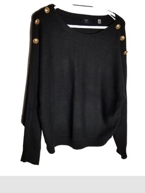 T Tahari Sweater Women’s XL Viscose Blend Black Gold Button Detail Super Soft